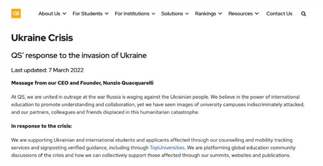 一觉醒来，QS世界大学排名剔除俄白高校，雅思取消俄境内考试考试费不退……