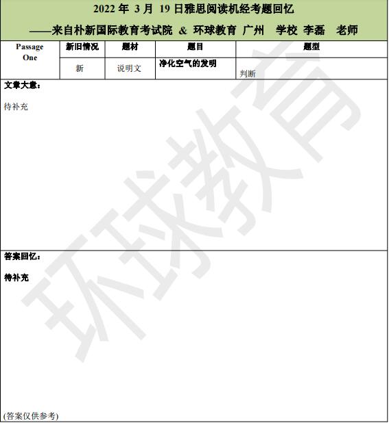 2022年3月19日雅思阅读机经