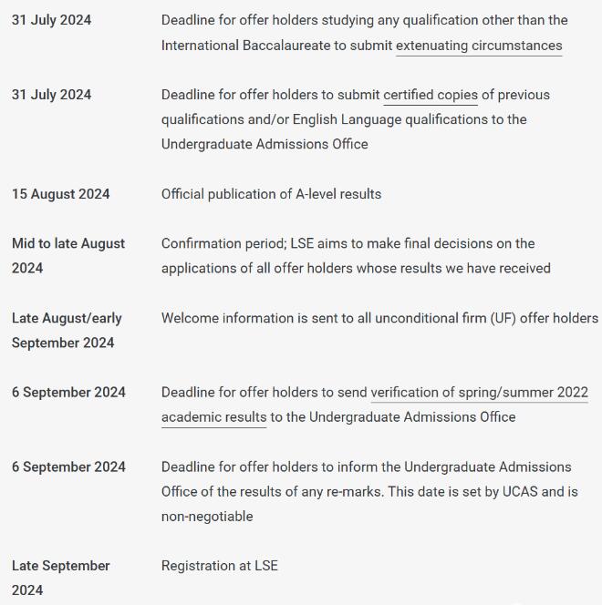 LSE伦敦政经2024本科申请季Key dates关键日期