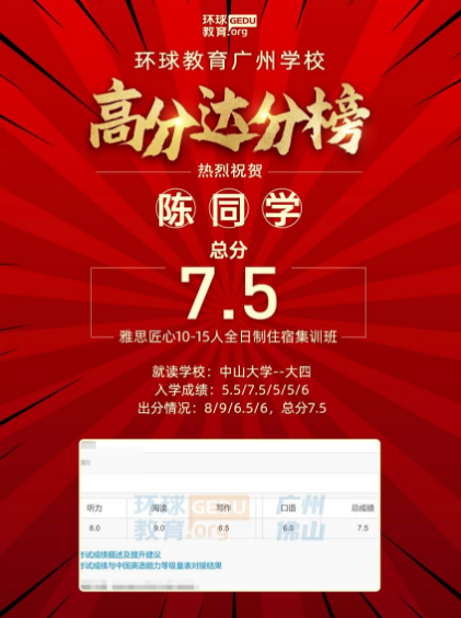 环球雅思怎么样口碑？看高分喜报！广州环球雅思学子金秋满载而归！