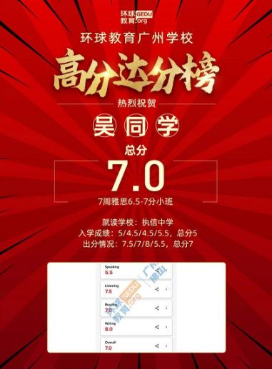 环球雅思怎么样口碑？看高分喜报！广州环球雅思学子金秋满载而归！