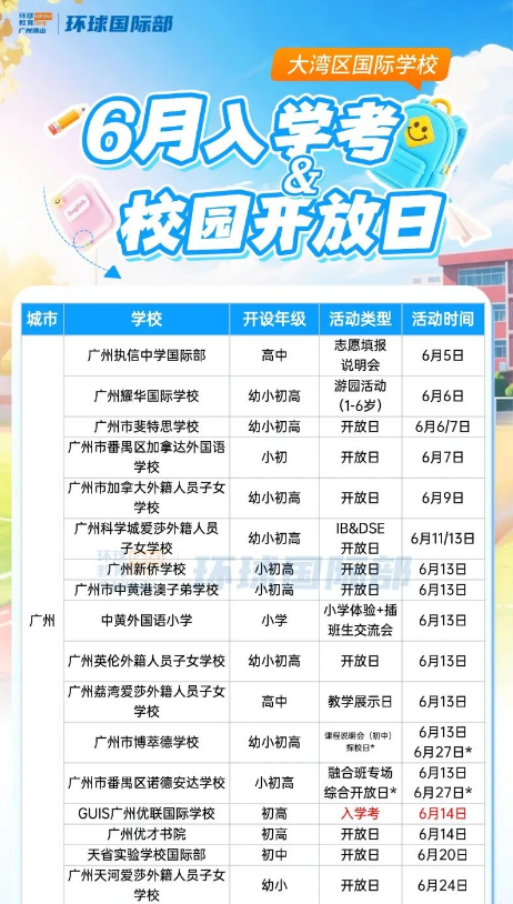 广州中考志愿填报中！大湾区国际学校6月开放日等活动汇总！优联、暨大港澳、深国预等