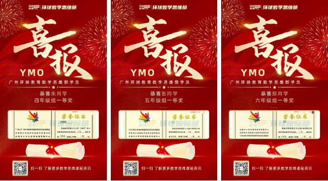 广州环球教育学员YMO/WMO/希望杯/华数之星获奖喜报！