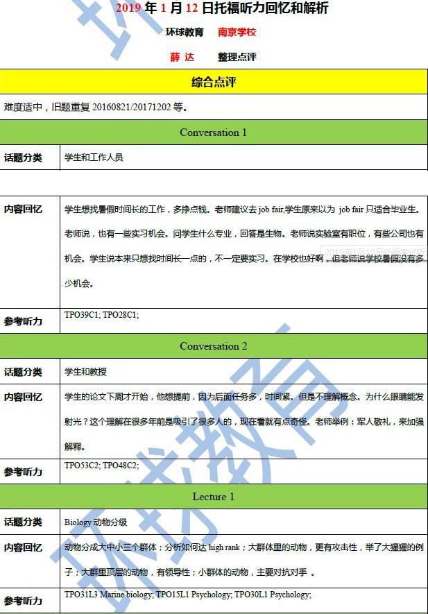 2019年1月12日托福机经