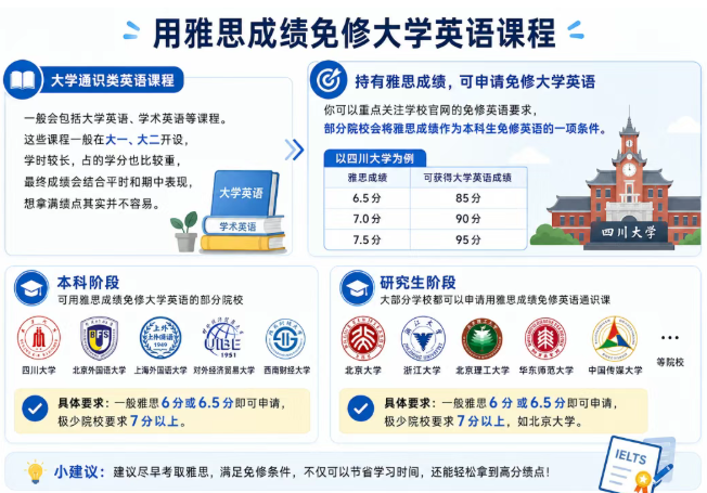 高考后学雅思的好处具象化了！清北开放雅思英语免修，雅思5.0+也能冲全球TOP100名校！
