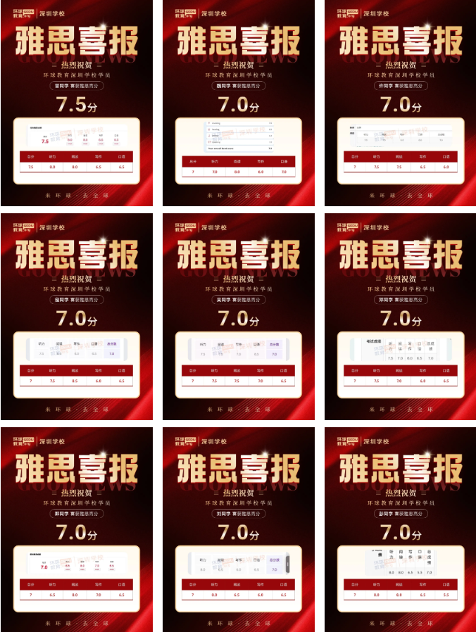 2026暑期出分大爆发！雅思7分扎堆上岸！深圳环球雅思第二波喜报燃爆盛夏！